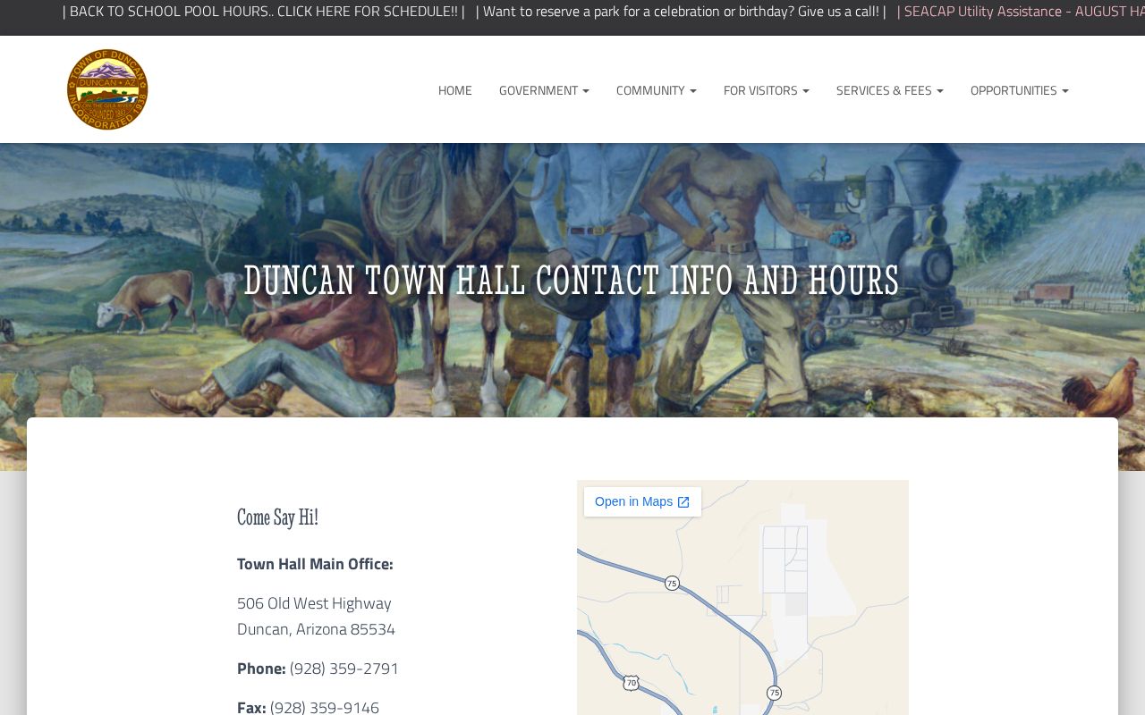 Town of Duncan law-enforcement contact for Greenlee County arrest and booking records