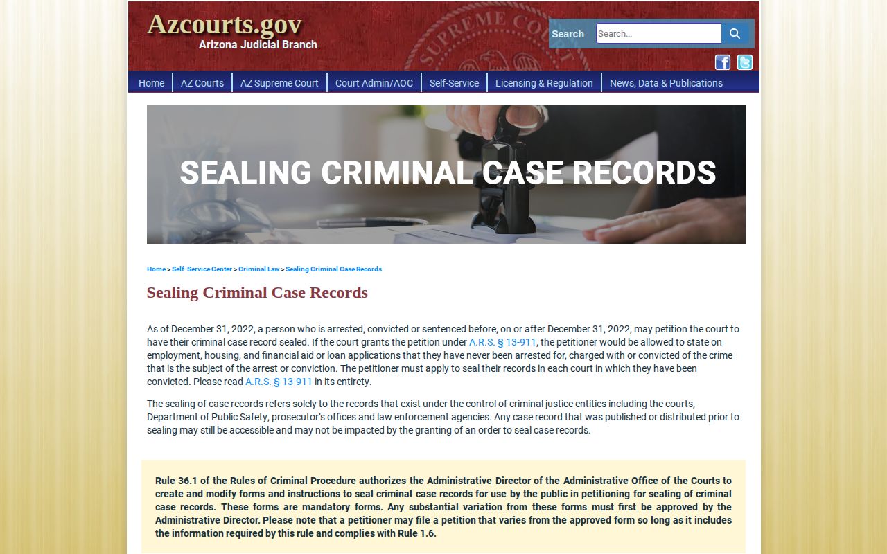 Arizona Courts forms for sealing Greenlee County arrest and booking records