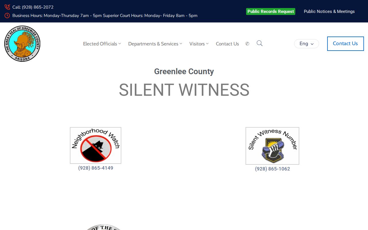 Greenlee County warrant and safety tip contacts on Silent Witness