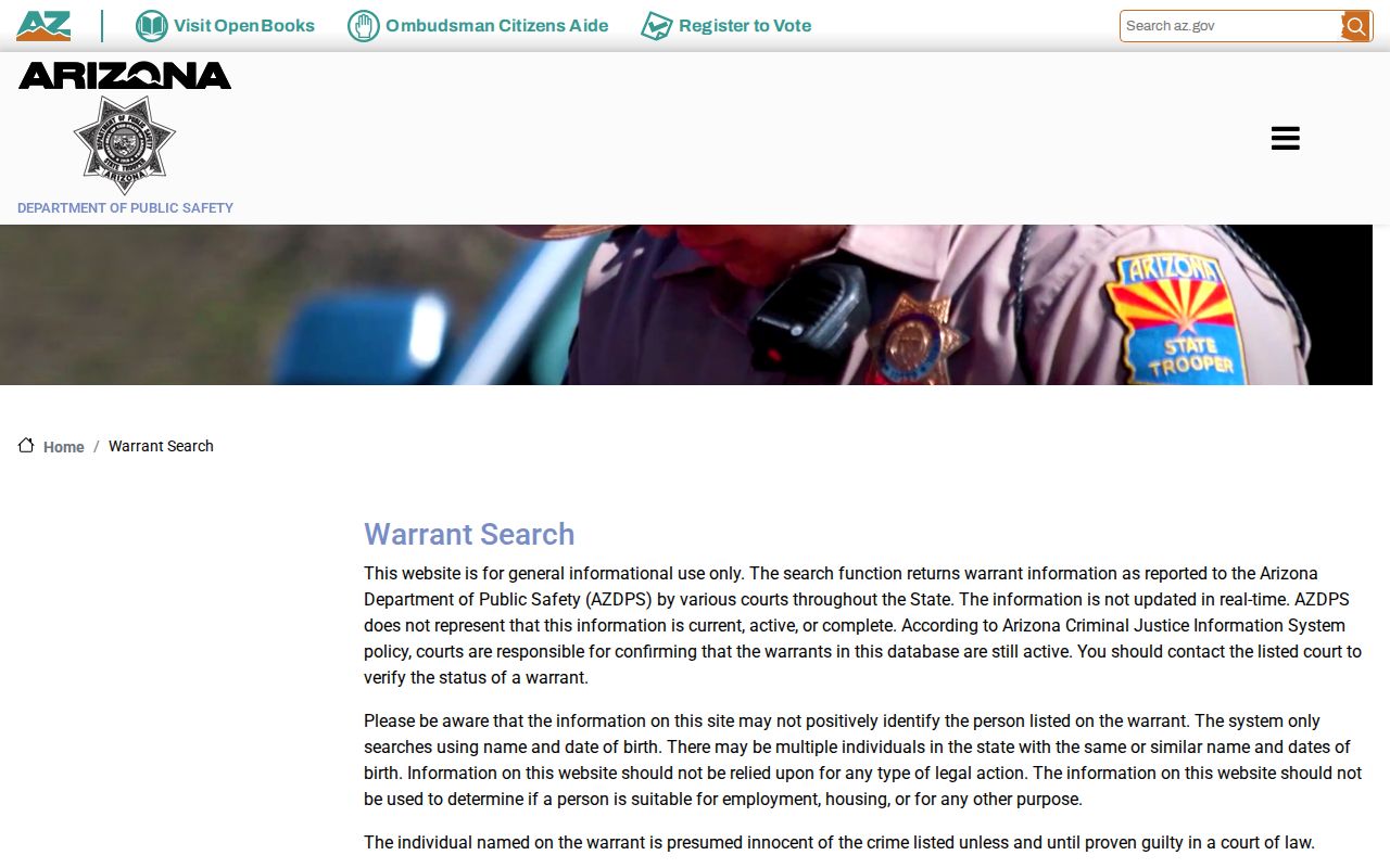 Greenlee County warrant check on the Arizona DPS search form
